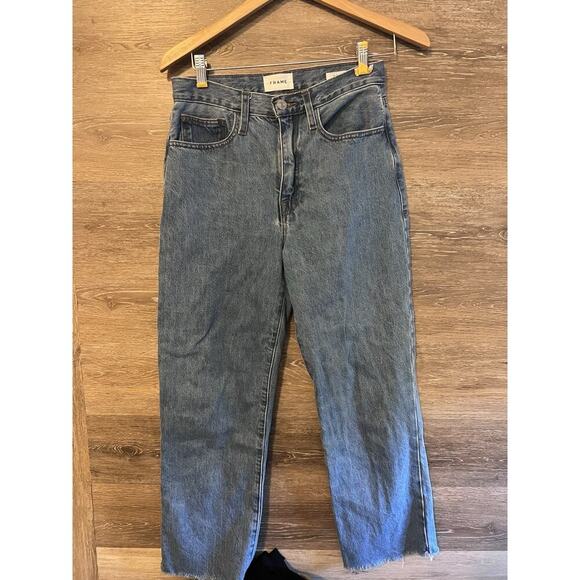 Frame Le Jane Crop High Rise Wide Leg Straight Jeans Women’s Size 27 Raw Hem - Picture 1 of 11